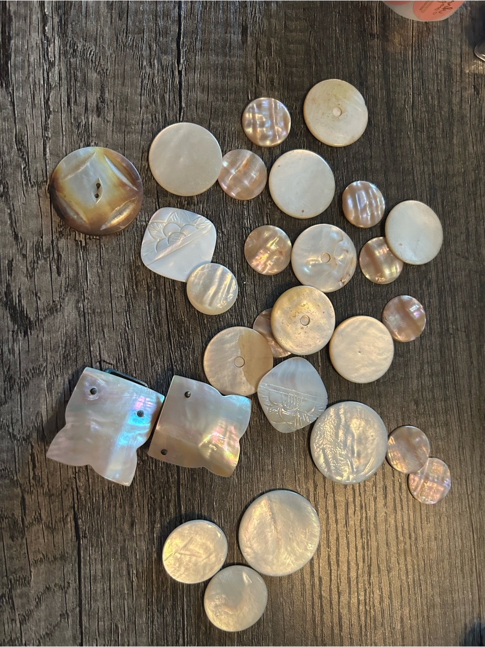 Mother of Pearl Iridescent Buckle and Shell Mix - White and Cream and Gold Tones